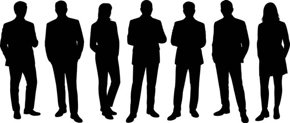 Silhouette of business people team corporate group professional workforce leadership success editable vector illustration with png format