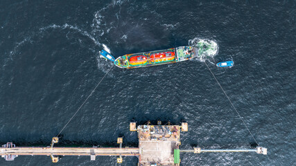 Aerial top view LPG tanker ship, Liquefied Petroleum Gas tanker ship, LPG tanker ship business...