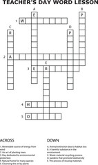 Teachers Day Word Lesson And Grid Puzzle Environmental Theme Crossword vector