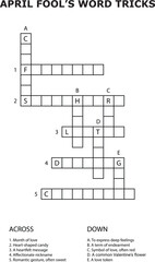 April Fools Day Word Tricks Crossword Puzzle Grid Clues vector