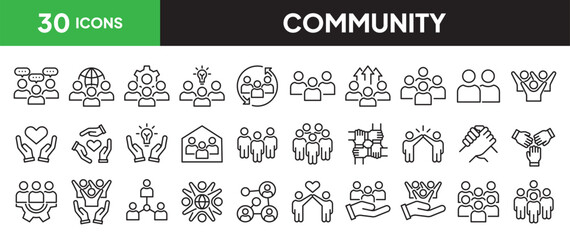 Community icon set in line style. Collection of society linier icons. Social group. Diversity. People. Editable stroke