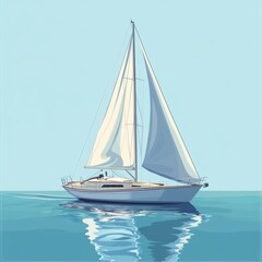 Fototapeta premium Sailing Yacht Illustration, Calm Sea, Minimalist Design, Nautical Theme, Yacht Illustration, Sailing Boat Sailing, Yacht