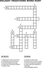 And Holiday Traditions Word Search Puzzle Game Activity Worksheet crossword