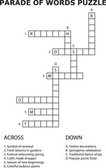 And Spring Theme Word Search Puzzle Game Grid Clues Across Down crossword