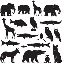 Fototapeta premium Black Animal Icons Including Elephant, Giraffe, Bear, Bird and More