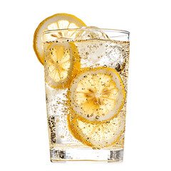 Refreshing Sparkling Drink with Lemon Slices in a Glass