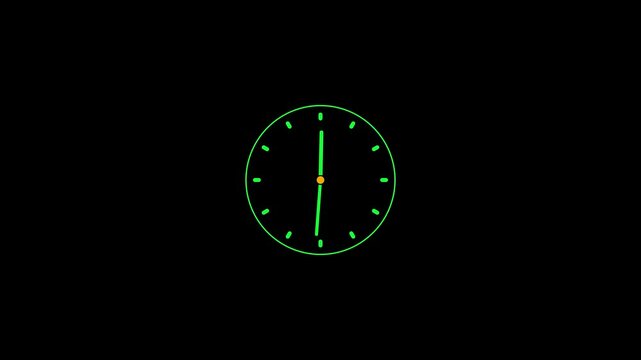 Analog black clock animation icon on black background. Abstract moving clock icon ,stopwatch. abstract wall clock illustration background.