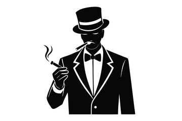 Stylish vintage groom silhouette with cigar