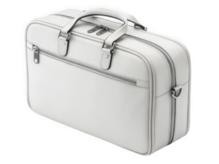 Off-white leather briefcase isolated on black background, studio shot