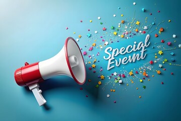 Announcing a special event with a festive megaphone and confetti