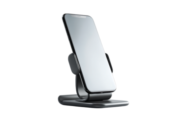 Sleek smartphone in vertical position on a stand. Mockup for app presentation.