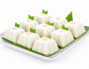 Delicate coconut pudding a delightful dessert presented on a plate ready for a sweet indulgence.