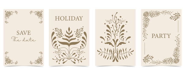 Retro flower and leaves frame background in wavy line style for vertical A4 design