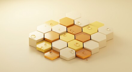 Obraz premium Hexagon Pattern with Water Droplets in Earth Tones