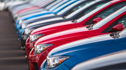 Shiny new cars lined up in a dealership, showcasing modern automotive elegance and sleek design.