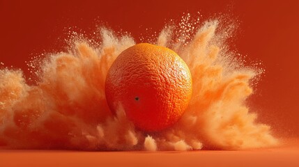 An orange bursts with explosive energy, symbolizing vitality and the burst of life in a vibrant, fiery world.
