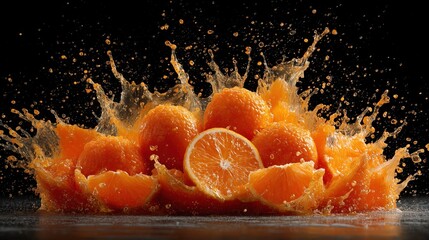 Oranges explode with juicy vitality, representing the burst of life, freshness, and natural energy.