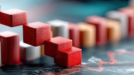 Resistance level indicator alert on volume and chart trend concept. Colorful graph blocks represent market trends and growth potential.