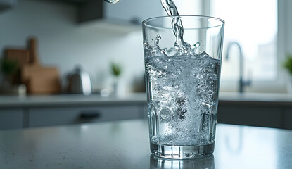 Fresh water pouring into glass