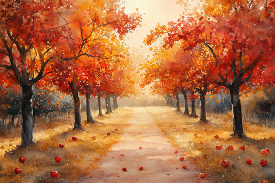 Vibrant autumn landscape painting by Leonida.