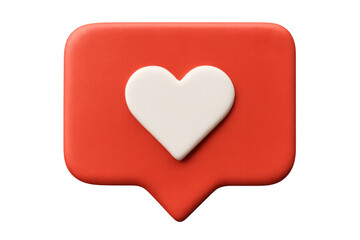 Red social media notification icon featuring white heart shape is displayed on a transparent background