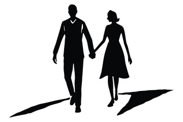 Minimalist hand drawn silhouette of a couple walking