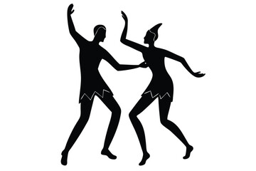 Minimalist hand drawn silhouette of dancing friends