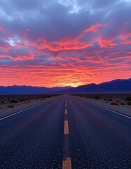 Fototapeta premium Stunning sunset over open road desert landscape photography natural environment wide angle view travel inspiration