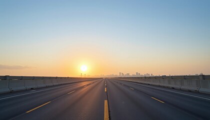 Morning sunrise over empty highway urban landscape scenic view calm environment nature concept