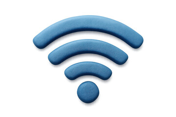 Digital wifi icon sculpted from blue moldable material, symbolizing wireless network connection against transparent backdrop