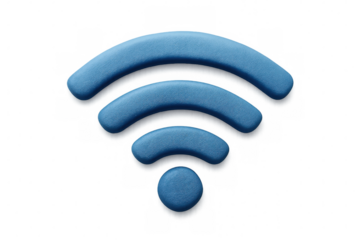 Digital wifi icon sculpted from blue moldable material, symbolizing wireless network connection against transparent backdrop