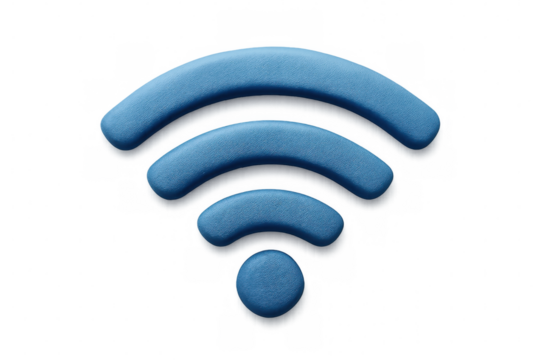 Digital wifi icon sculpted from blue moldable material, symbolizing wireless network connection against transparent backdrop