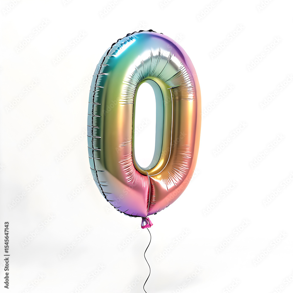 Fototapete a balloon shaped like the number 0, holographic metallic finish with realistic reflections and smoot
