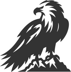 Mountain peak with eagle bird vector drawing silhouette
