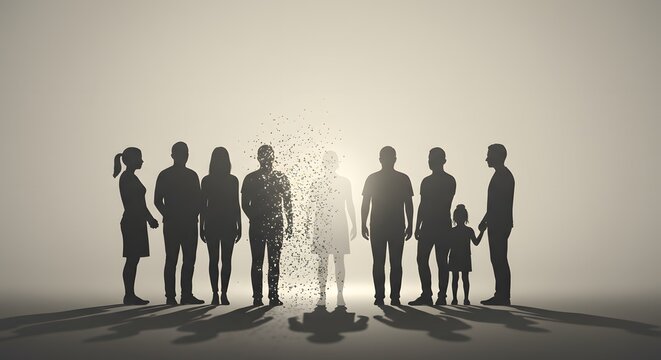 International Day of the Disappeared Silhouette of a Person Disintegrating Among a Group of People