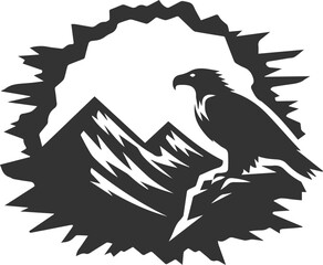 Mountain peak with eagle bird vector drawing silhouette