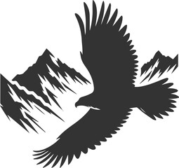 Mountain peak with eagle bird vector drawing silhouette
