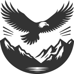 Mountain peak with eagle bird vector drawing silhouette