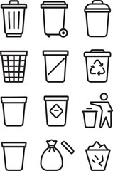 Bin icon set. Trash can, delete button. Vector.  Recycle icon and trash symbol, Recycling sign, Recycle symbol Isolated on white background.