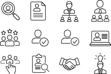 business icons set. Startup outline icons set – business, office and productivity symbols for entrepreneurs. 
