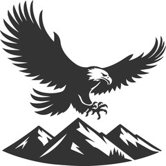 Mountain peak with eagle bird vector drawing silhouette