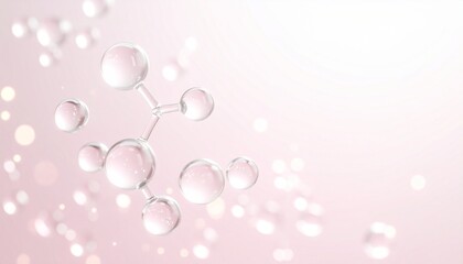 A collection of futuristic beauty science visuals featuring 3D molecules of skincare ingredients such as hyaluronic acid, collagen, and peptides. Includes atom structures and glowing particles.