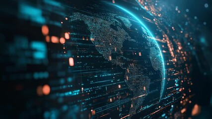 Abstract world globe with futuristic glowing grid and data stream network - Powered by Adobe