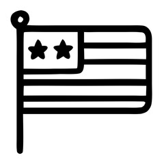 Black and White Simple Outline American Flag Symbol Icon Sign