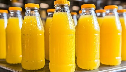 Yellow juice bottles production line
