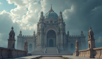 Obraz premium Classic cathedral architecture under cloudy sky