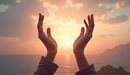 Fototapeta premium Hands Reaching Towards the Sunset