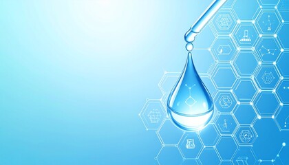 A collection of futuristic beauty science visuals featuring 3D molecules of skincare ingredients such as hyaluronic acid, collagen, and peptides. Includes atom structures and glowing particles.