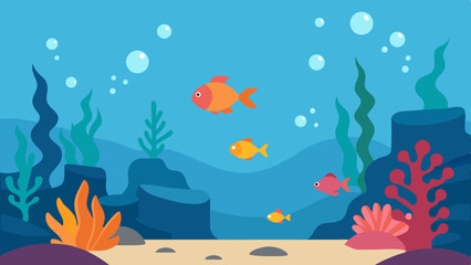Naklejka premium Underwater Ocean Life Vector Coral Reef and Fish Illustration