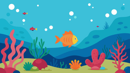 Fototapeta premium Underwater Ocean Life Vector Coral Reef and Fish Illustration